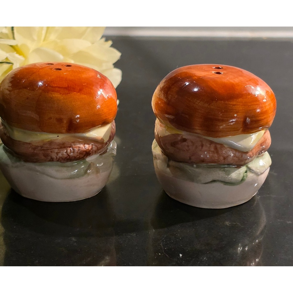 Vintage Ceramic Cheeseburger Salt & Pepper Shakers Set